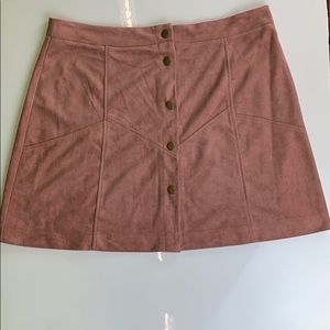 Faux suede button down skirt